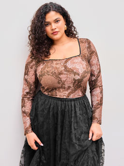 Cider - Square Neck Paisley Floral Bodysuit Curve & Plus