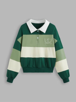 Cider - Cotton-blend Polo Striped Embroidery Sweatshirt