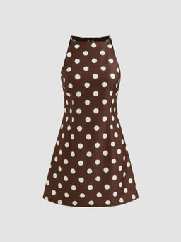 Cider - Boat Neck Polka Dot Mini Dress