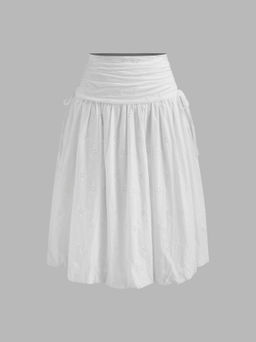 Cider - Cotton Broderie Anglaise Bubble Hem Knotted Ruffle Midi Skirt