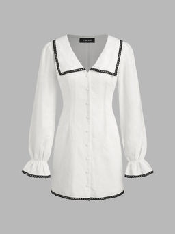 Cider - Cotton Doll Collar Solid Contrasting Binding Mini Dress