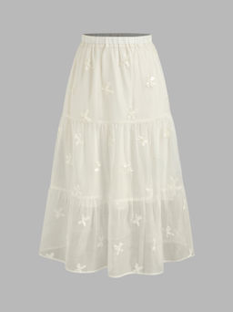 Cider - Mid Rise Solid Bowknot Tiered Maxi Skirt