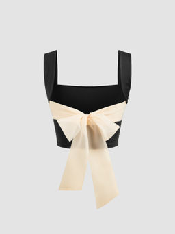 Cider - Square Neck Bowknot Ruched Crop Tank Top
