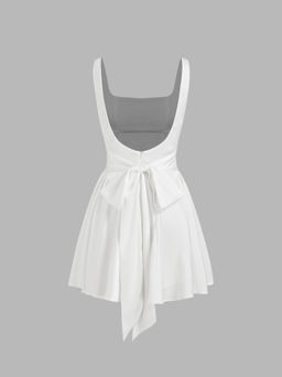 Cider - Satin Square Neck Solid Ruffle Knotted Mini Dress