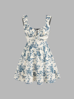 Cider - Sweetheart Neckline Floral Knotted Mini Dress