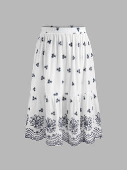 Cider - Cotton-blend Mid Rise Floral Ruffle Maxi Skirt Curve & Plus