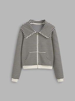 Cider - Cotton-blend Striped Zipper Pocket Hoodie