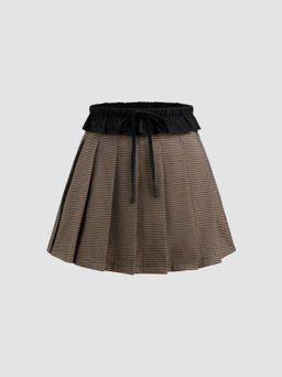 Cider - Mid Rise Houndstooth Knotted Pleated Mini Skirt
