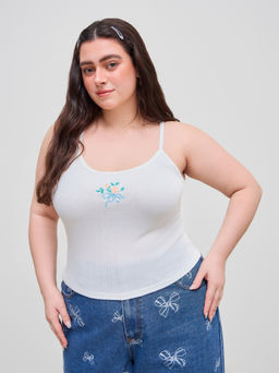Cider - Scoop Neckline Floral Embroidery Crop Cami Top Curve & Plus