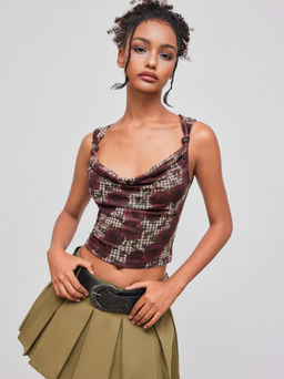 Cider - Cowl Neck Rose Graphic Crop Tank Top