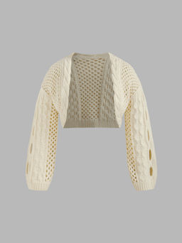 Cider - Knit Solid Hollow Out Crop Cardigan Curve & Plus