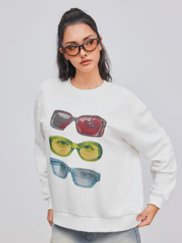 Cider - Terry Round Neckline Glasses Graphic Oversized Sweatshirt