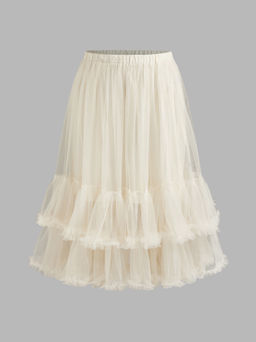 Cider - Mesh Mid Rise Layered Tulle Ruffle Hem Solid Maxi Skirt Curve & Plus