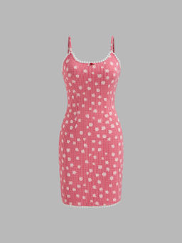 Cider - Scoop Neckline Check Floral Bowknot Mini Dress