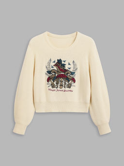 Cider - Knitted Round Neckline Mushroom Crop Sweater Curve & Plus