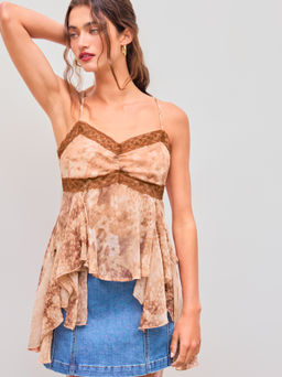 Cider - Sweetheart Neckline Floral Leopard Lace Ruffle Cami Top