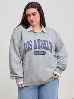 Cider - LOS ANGELES CALIFORNIA Terry Round Neckline Oversized Sweatshirt Curve & Plus