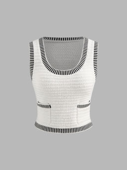 Cider - Knit U-neckline Contrasting Binding Pocket Vest