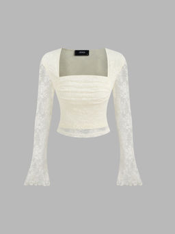 Cider - Lace Square Neck Floral Top