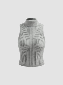 Cider - Knit High Neck Solid Texture Crop Tank Top