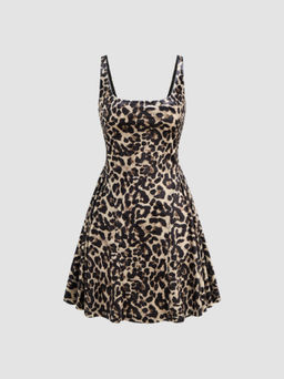 Cider - U-neckline Leopard Ruffle Mini Dress