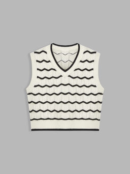 Cider - Knit V-neck Striped Contrasting Binding Vest