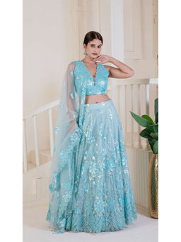 Ritivesh - Electric Blue Stunning Sequence Detailing Lehenga with Blouse and Dupatta (Set of 3)