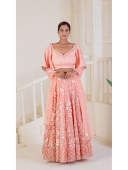 Ritivesh - Adorned Hand Embroidered Peach Lehenga with Blouse and Dupatta (Set of 3)