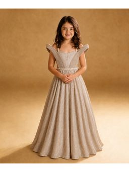 devils n angels - Girls Shimmer Pleated Off Shoulder Gown