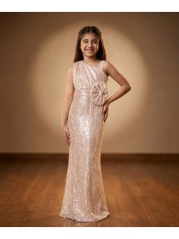 devils n angels - Girls Pink Sequin One Shoulder Gown with Big Flower