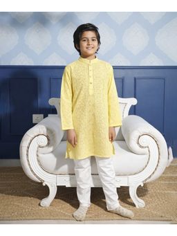 devils n angels - Boys Yellow Embroidery Straight Kurta with Pyjama