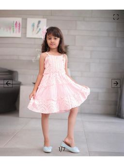 devils n angels - Girls Pink Embroidered Sleeveless Tiered Party Dress