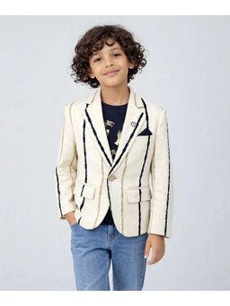 devils n angels - Boys Premium Cream Striped Single Button Blazer with Graphic Tee