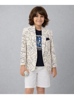 devils n angels - Boys Party Cream Floral Printed Blazer with T-Shirt