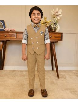 devils n angels - Boys Brown Floral Printed Waistcoat and Shirt with Pant & Bow
