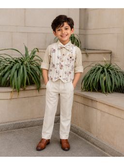 devils n angels - Boys Off White Floral Waistcoat and Shirt with Pant & Bow Tie