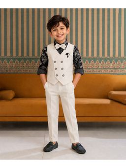 devils n angels - Boy Western White Waistcoat and Printed Shirt with Pant & Bow