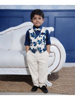 devils n angels - Boys Floral Print Waistcoat and Shirt with Pant & Bow Brooch