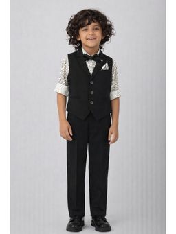 devils n angels - Black Party Printed Shirt with Waistcoat and Pant & Bow Brooch