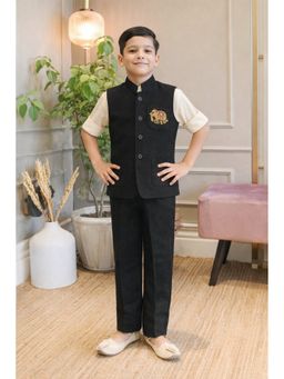 devils n angels - Kids Black Bandi Shirt with Nehru Jacket and Pant