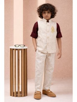 devils n angels - Boys Cream Embroidery Shirt and Pant with Nehru Jacket