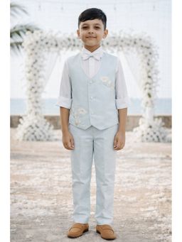 devils n angels - Western Sky Blue Floral Shirt with Waistcoat & Bow Tie with Pant