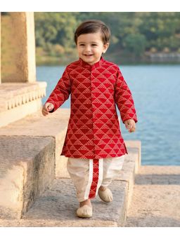 devils n angels - Red Bandhani Print Kurta with Dhoti