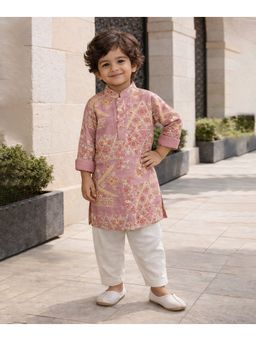 devils n angels - Pink Embroidered Floral Print Kurta Pyjama