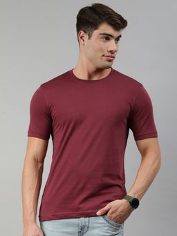 Huetrap - Mens Best Fit Wine Round Neck Short Sleeve T-shirt