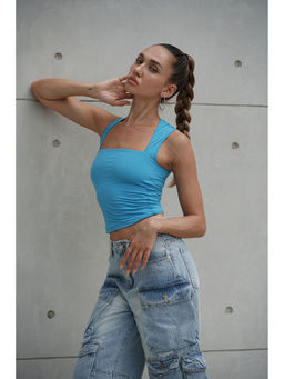 Bonkers Corner - Ocean Blue Polyamide Square Neck Top