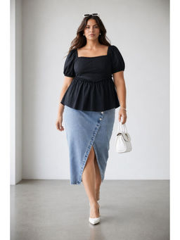 Virgio - Womens Solid Cotton Peplum Plus Size Top