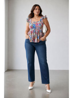 Virgio - Womens Floral Viscose Square Neck Plus Size Top