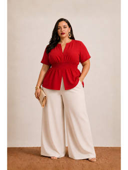 Virgio - Womens Solid Viscose Peplum Plus Size Top