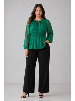 Virgio - Womens Solid Viscose Elasticated Peplum Plus Size Top